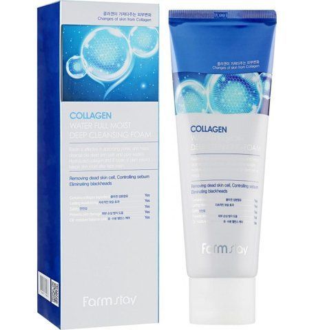 Пінка для вмивання відлущувальна FarmStay Collagen Water Full Moist Deep Cleansing Foam із колагеном 180 мл 8809480770968 фото