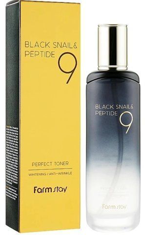 Тонер для обличчя з муцином чорного равлика і пептидами FarmStay Black Snail & Peptide 9 Perfect Toner 8809639172476 фото